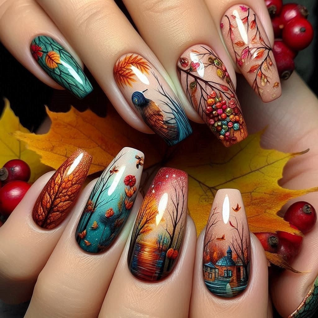 Creative artificial nails with floral and artistic patterns Acalora