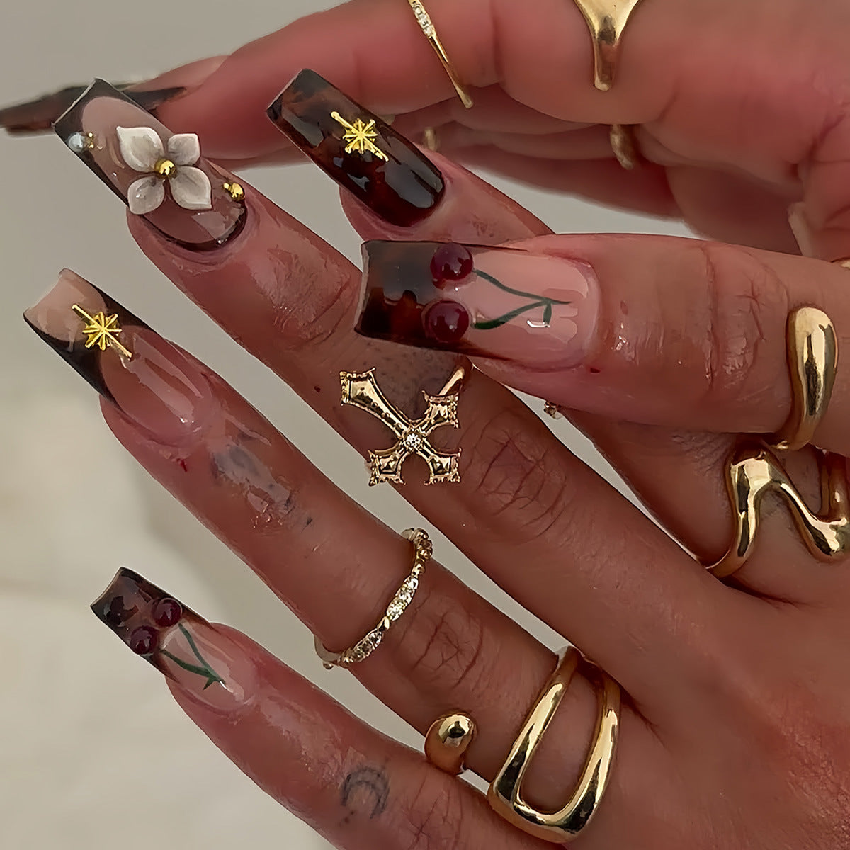 Artistic Long Press-On Nail Art Acalora