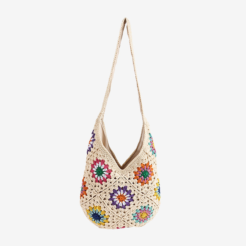 Women's handbag made of hand-knotted macrame with colorful embellishments Karnz