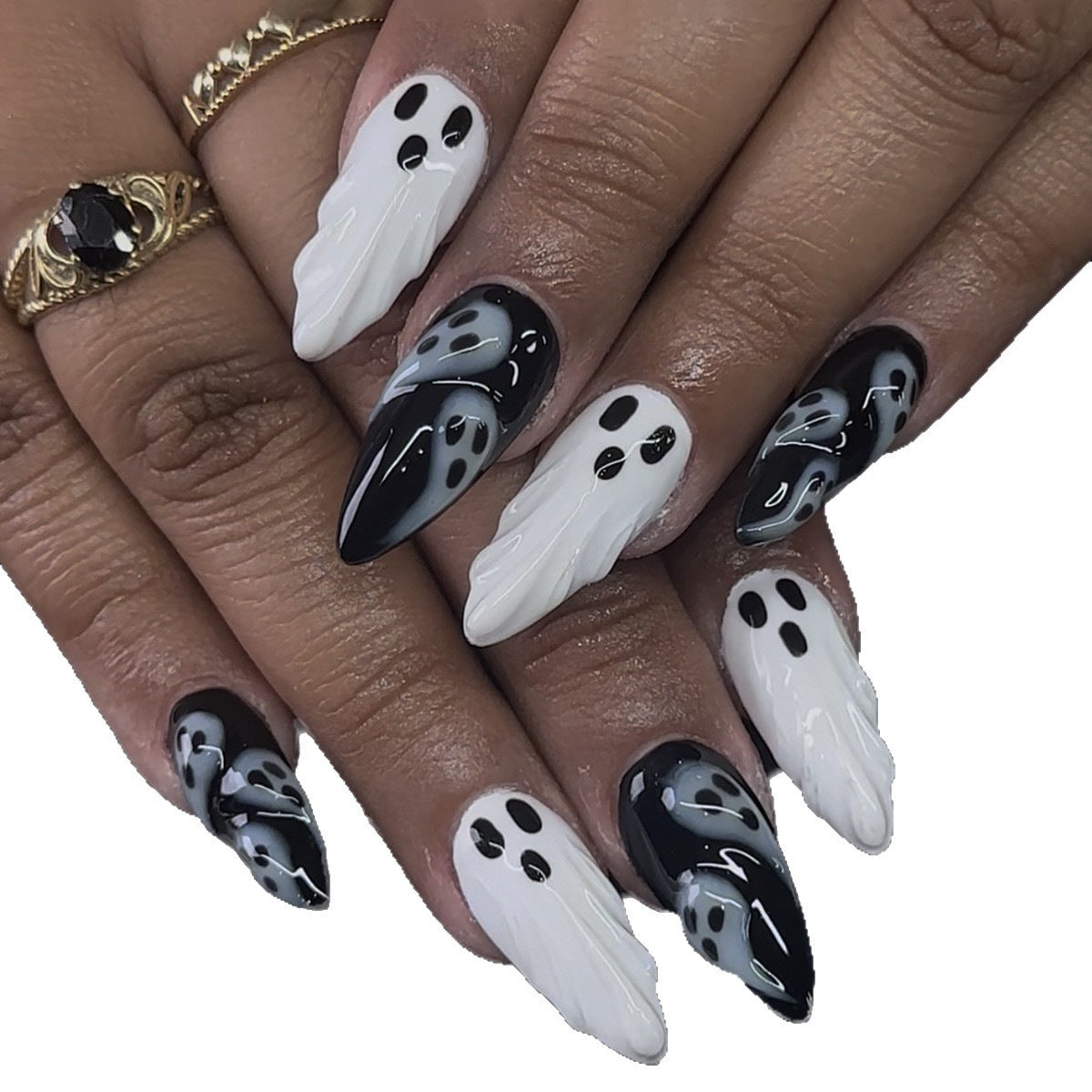 Halloween-Themed Press-On Nail Set with Ghost Designs Acalora