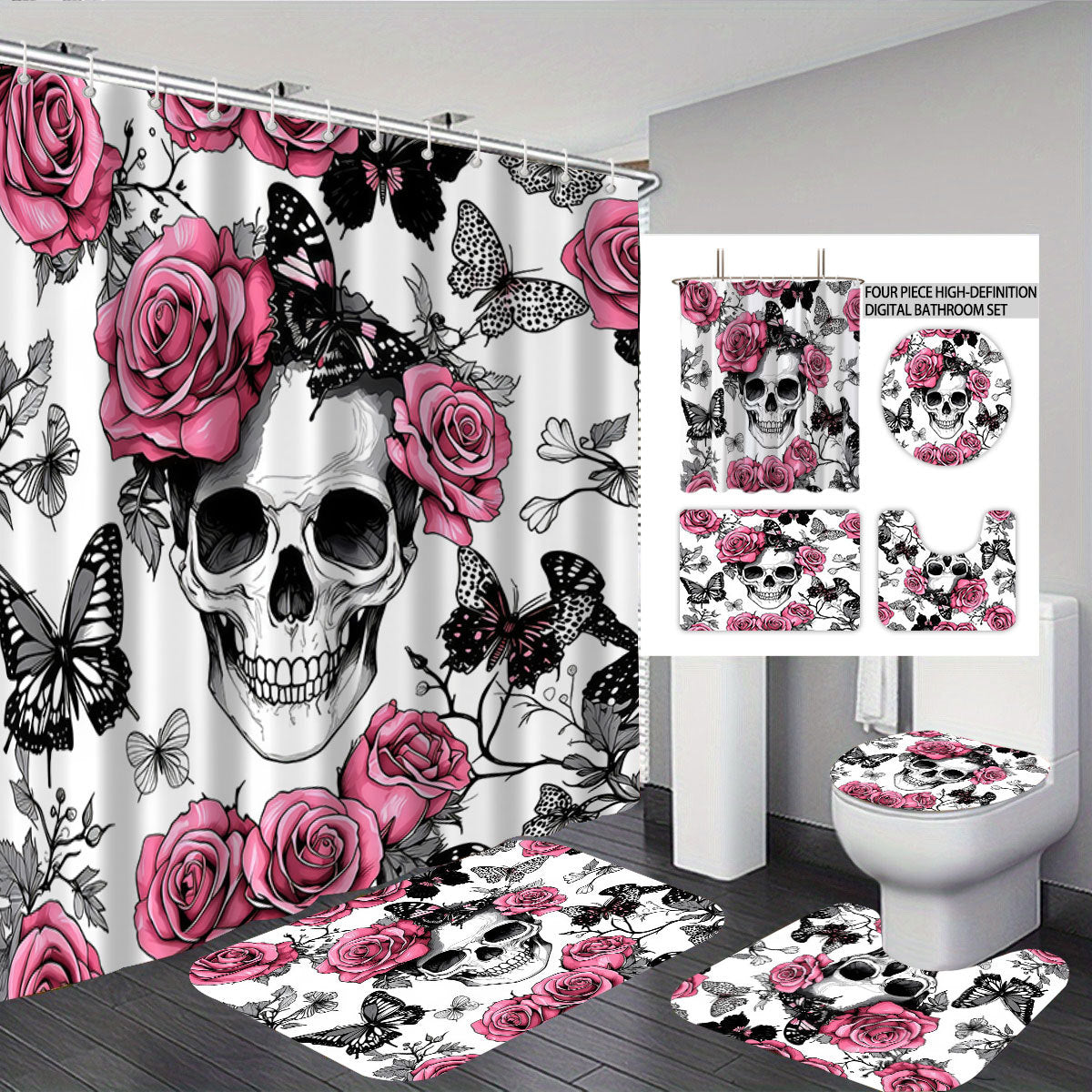Artistic Skull Themed Bathroom Set