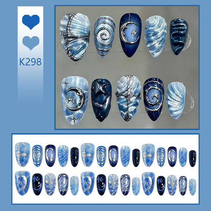 Artificial nail set with galactic design and holographic effects Acalora