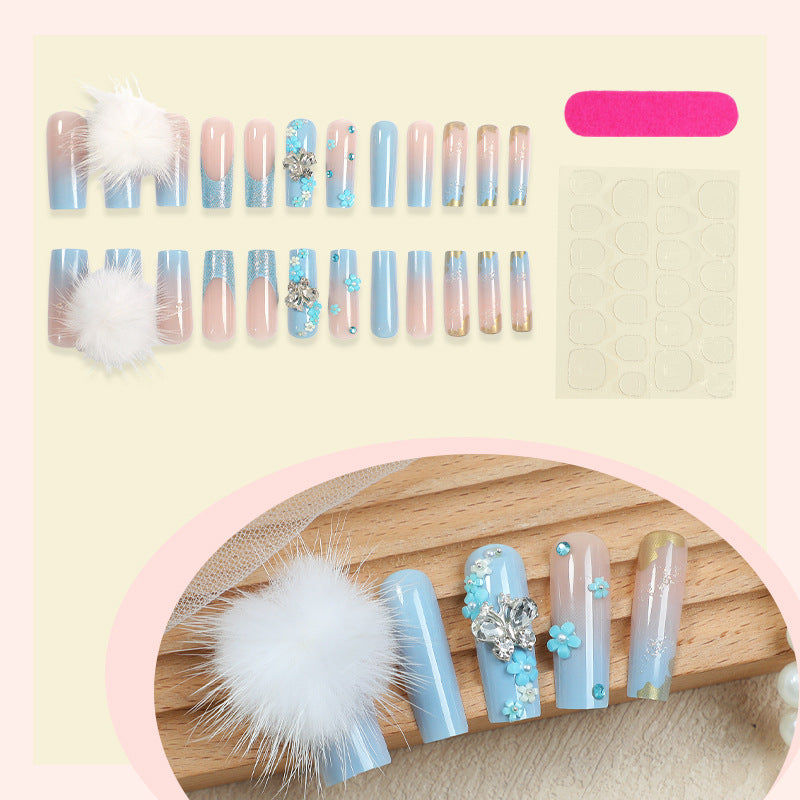 Designer Press-On Nail Art Set with Floral and Gem Accents Acalora