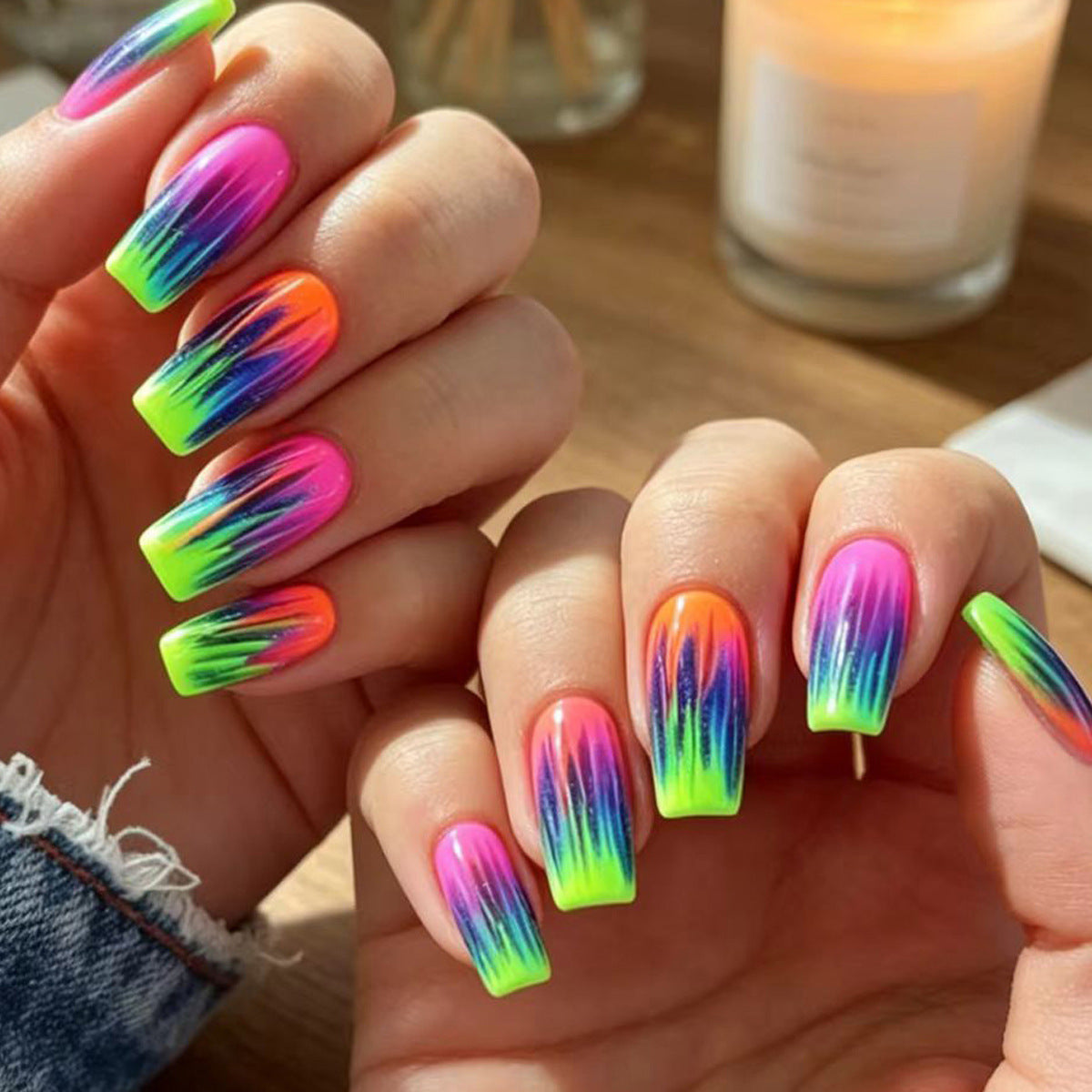 Neon Gradient Nail Art Design Acalora