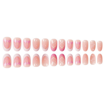 Elegant Decorative Press-On Nail Set with Bow and Pearl Accents Acalora