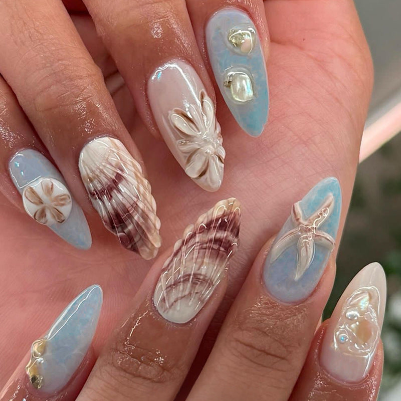 Decorative Press-On Nail Art Set with Coastal Theme Acalora