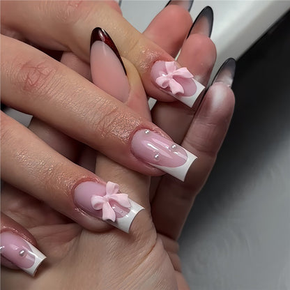 Decorative Press-On Nails with Bow Accents Acalora