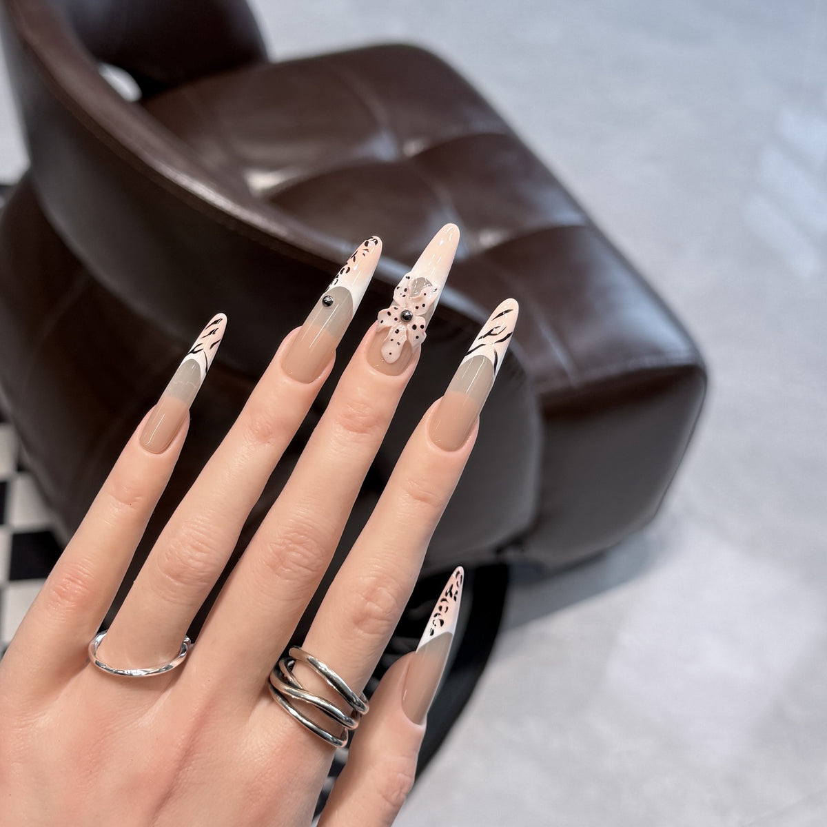 Artistic Stiletto Nail Art Set with Elegant Decorative Elements Acalora