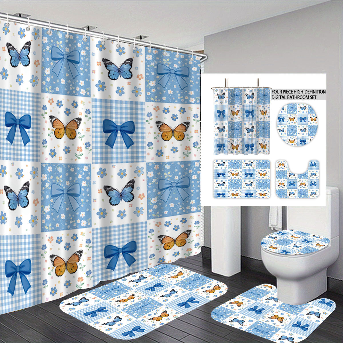 Bunny-Themed Digital Bathroom Decor Set