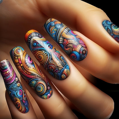 Artificial nails with glamorous glitter design and high gloss finish Acalora
