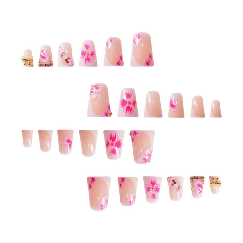 Elegant Floral Press-On Nail Art with Gem Accents Acalora