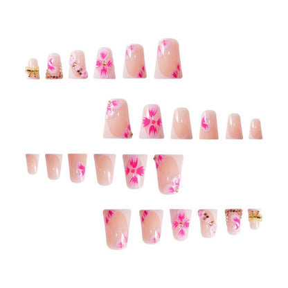 Elegant Floral Press-On Nail Art with Gem Accents Acalora