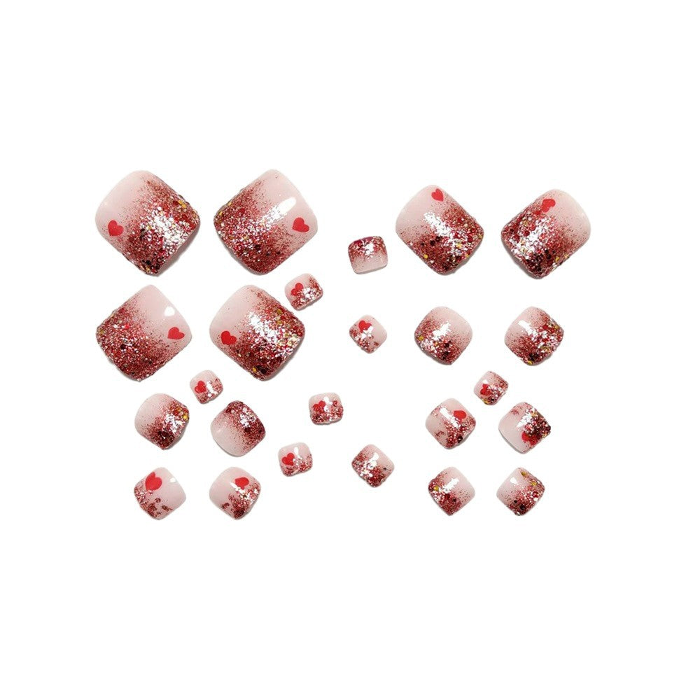 Artificial nails with glitter and heart pattern Acalora
