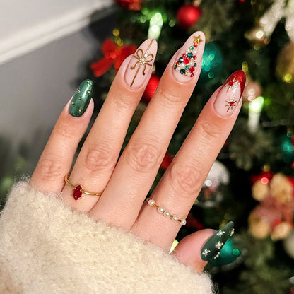Holiday-Themed Press-On Nail Art Set with Decorative Christmas Elements Acalora