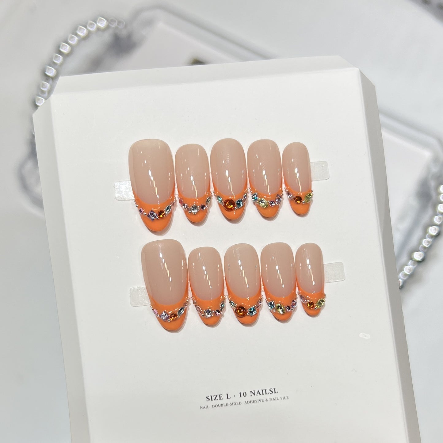 Decorative Press-On Nail Set with Rhinestone Accents Acalora