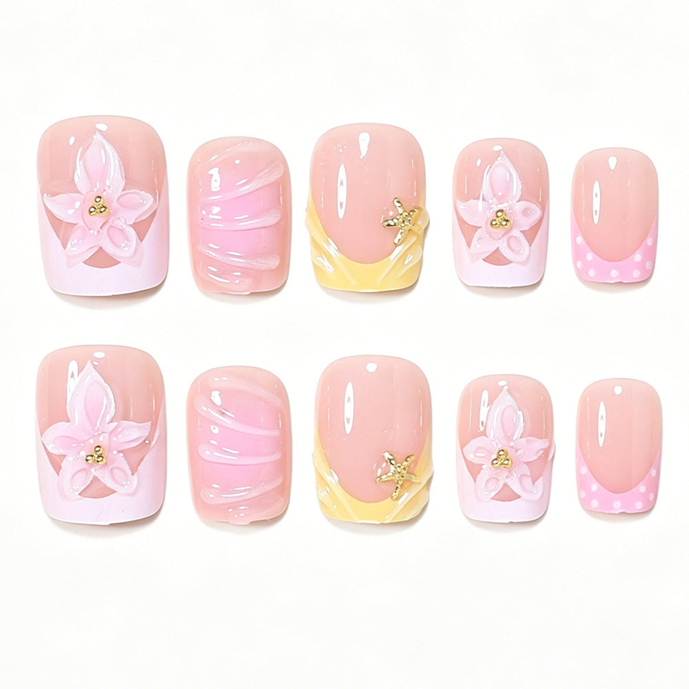 Decorative Press-On Nail Art Tips with Floral Accents Acalora
