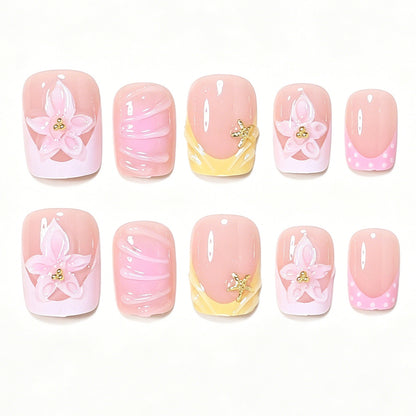 Decorative Press-On Nail Art Tips with Floral Accents Acalora