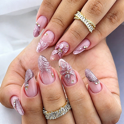 Decorative Press-On Nail Set with Floral and Gem Accents Acalora 1788495783
