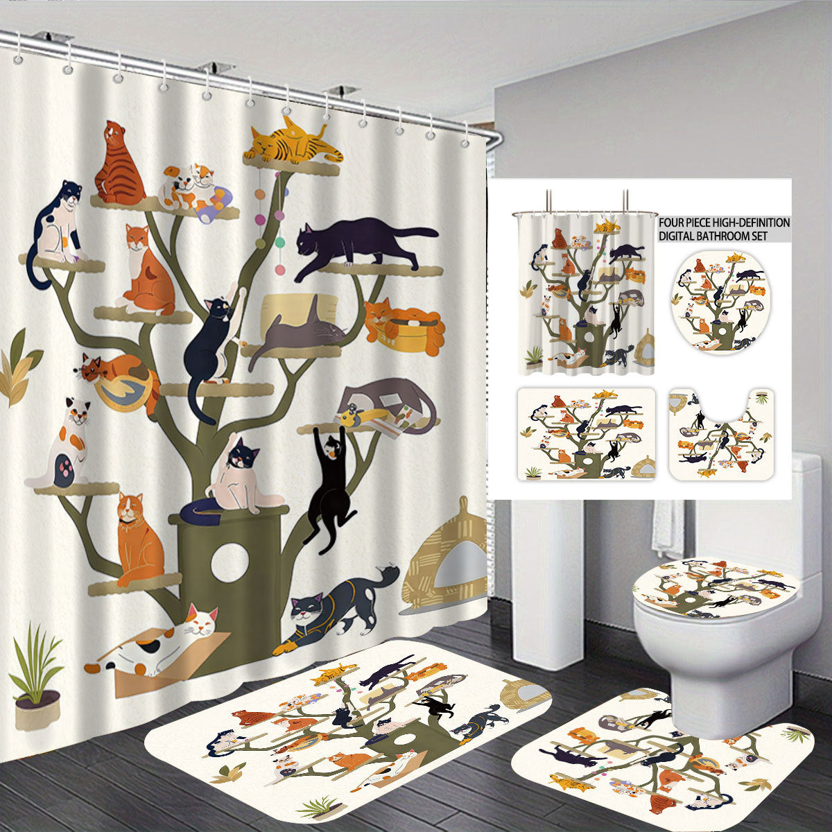 Digital Floral Theme Bathroom Décor Set