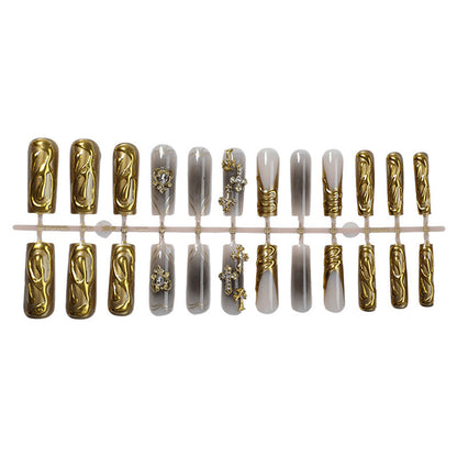 Decorative Press-On Nail Set with Gold Accents Acalora
