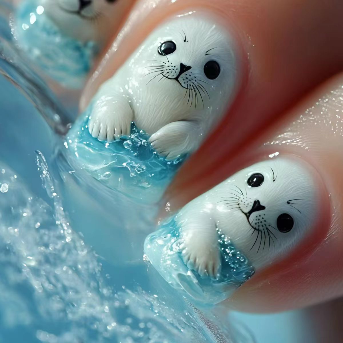 3D Seal-Themed Nail Art Acalora