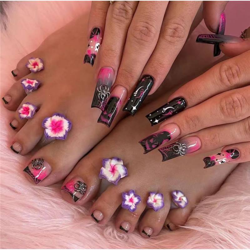 Artistic Floral Press-On Nail Art Acalora