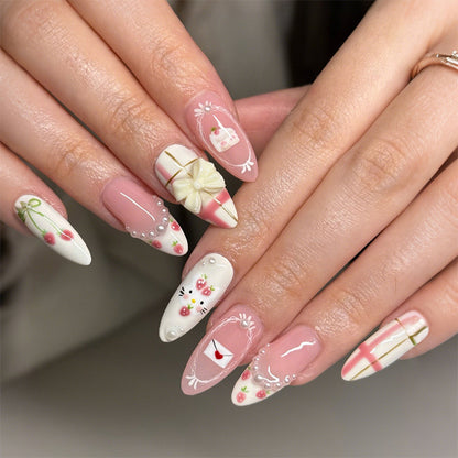 Decorative Press-On Nail Set with Floral and Whimsical Designs Acalora