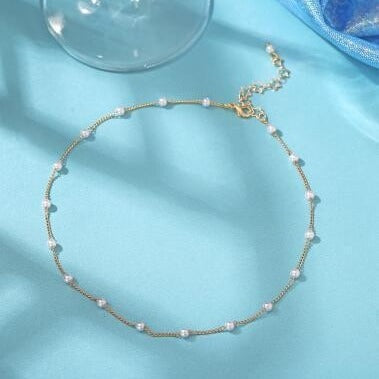 Elegant Pearl and Chain Anklet Acalora