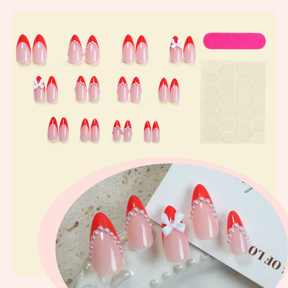 Elegant Press-On Nail Set with Pearl and Bow Accents Acalora