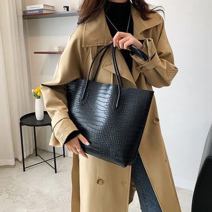Crocodile-Embossed Tote Bag with Detachable Clutch Acalora