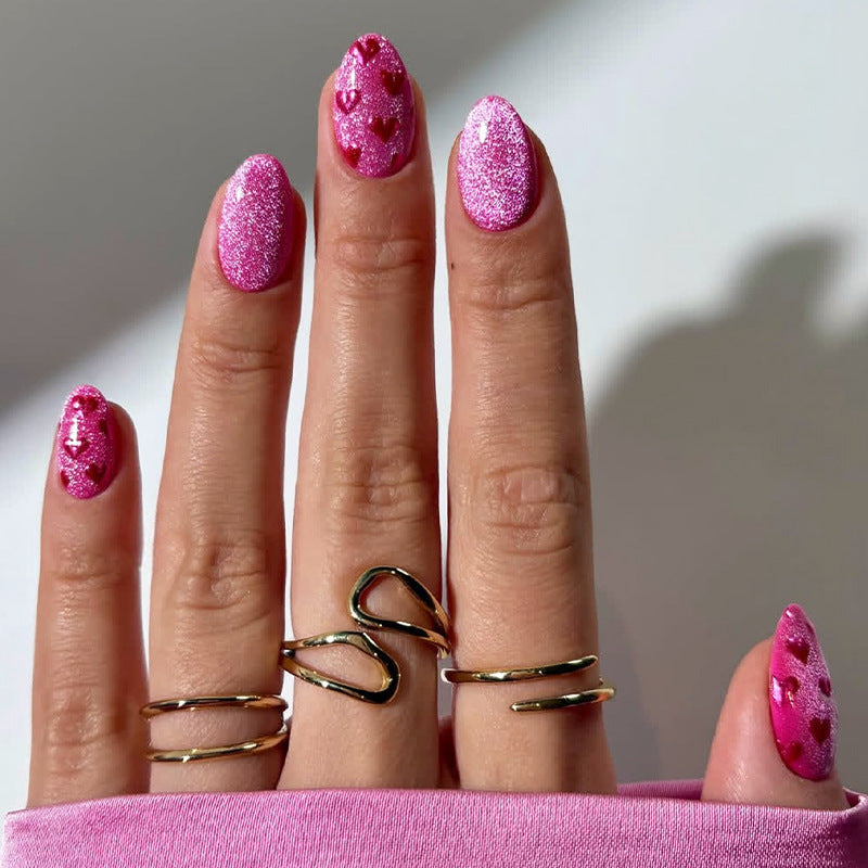 Decorative Press-On Nail Art Set with Heart Patterns Acalora