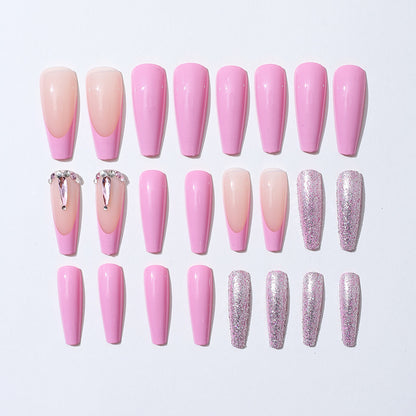 Decorative Press-On Nail Set with Glitter and Gem Accents Acalora