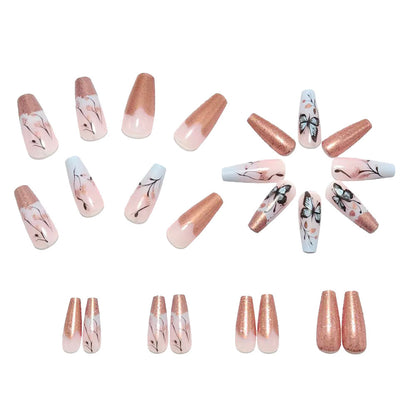 Acrylic nails with elegant butterfly design and glitter effects Acalora