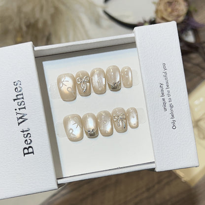 Elegant Bow-Embellished Press-On Nail Art Set Acalora