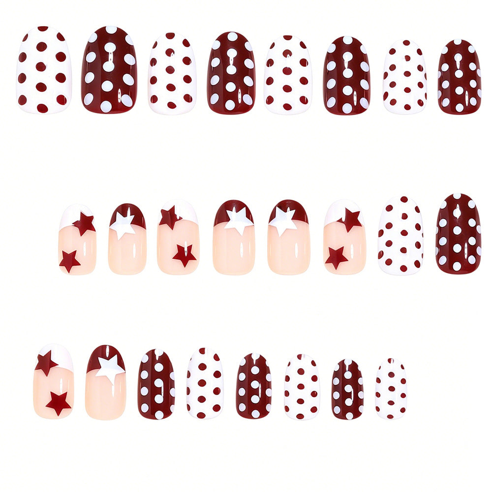 Artistic Star and Polka Dot Press-On Nail Set Acalora