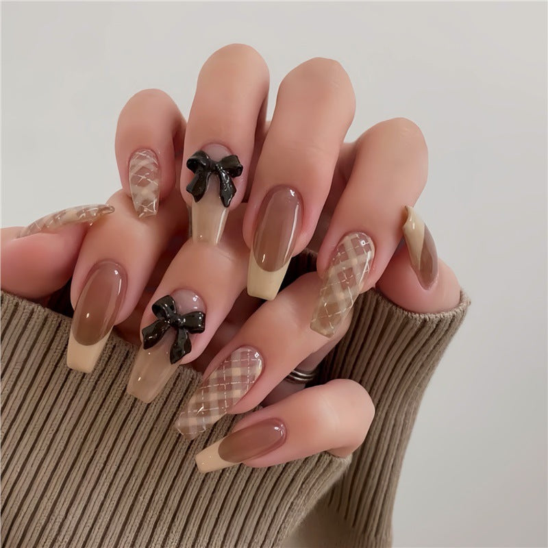 Stylish Press-On Nail Set with Decorative 3D Bow Accents Acalora