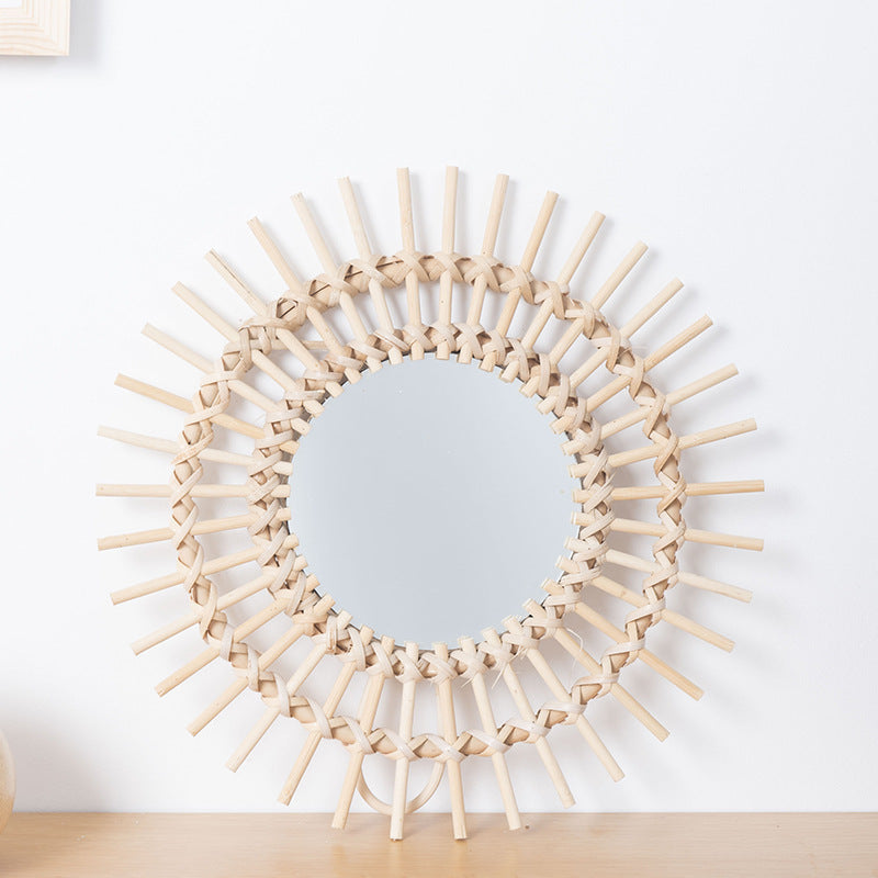 Playful Wall Mirror Made of Rattan Acalora