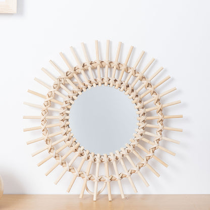 Playful Wall Mirror Made of Rattan Acalora
