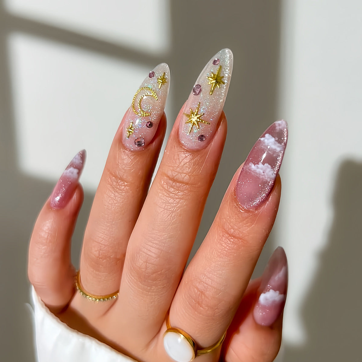 Celestial Themed Press-On Nail Art Acalora