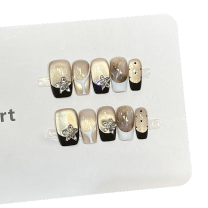 Elegant Press-On Nail Art Set with Floral Embellishments Acalora