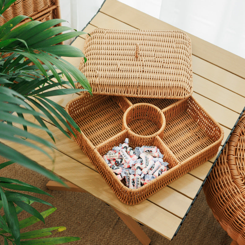 Multi-Compartment Woven Storage Basket Acalora