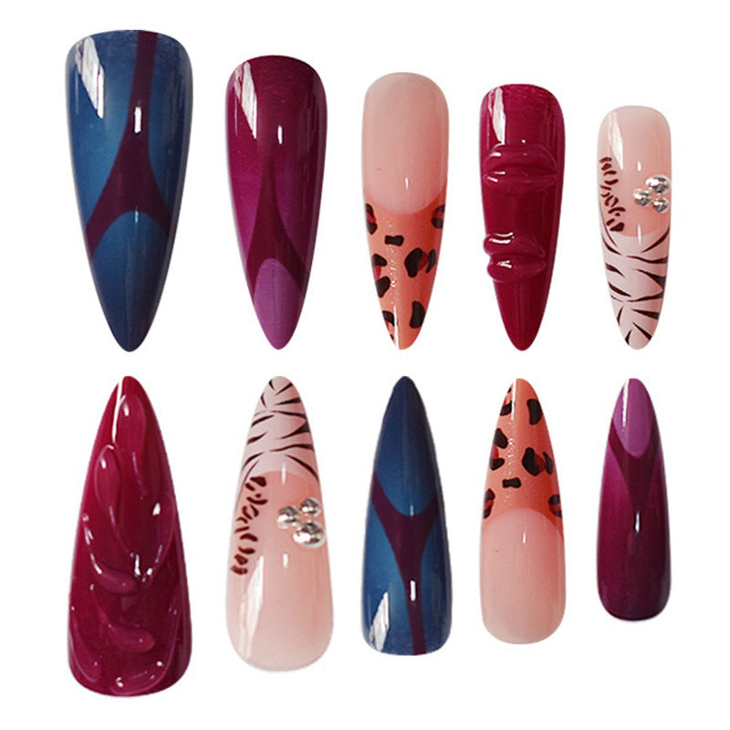 Artistic Stiletto Press-On Nail Art Set with Unique Patterns Acalora