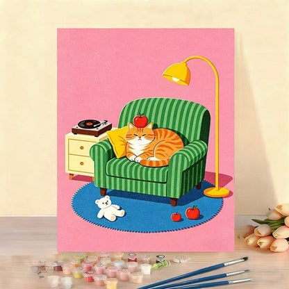 Whimsical Cat Illustration Canvas Artwork
