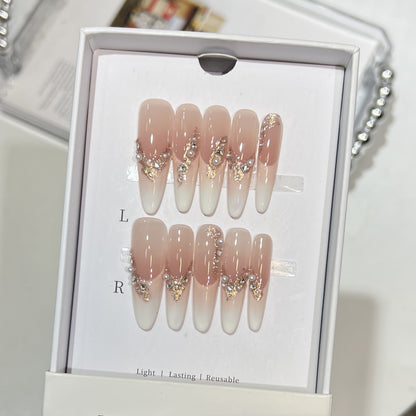 Elegant Stiletto Press-On Nail Art Set with Crystal and Pearl Accents Acalora