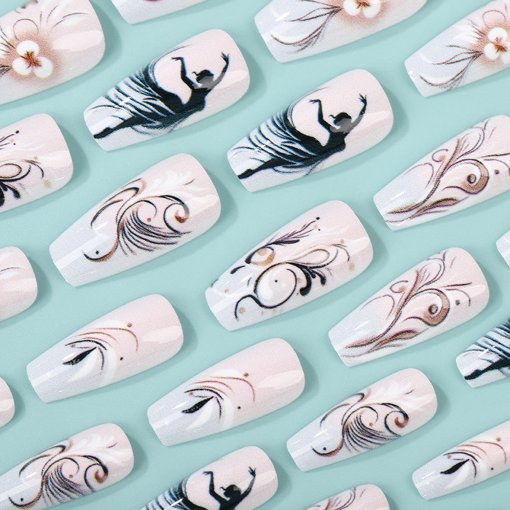 Elegant artificial nails with floral designs Acalora