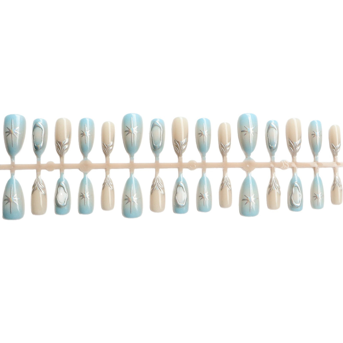 Artistic Press-On Nail Art Set with Silver Accents Acalora