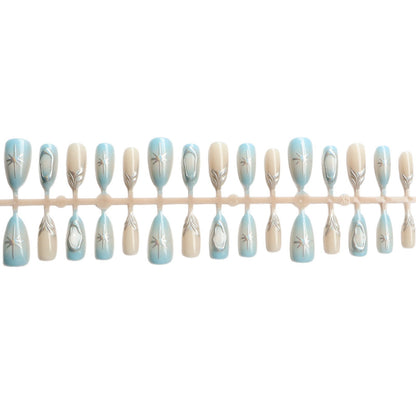 Artistic Press-On Nail Art Set with Silver Accents Acalora