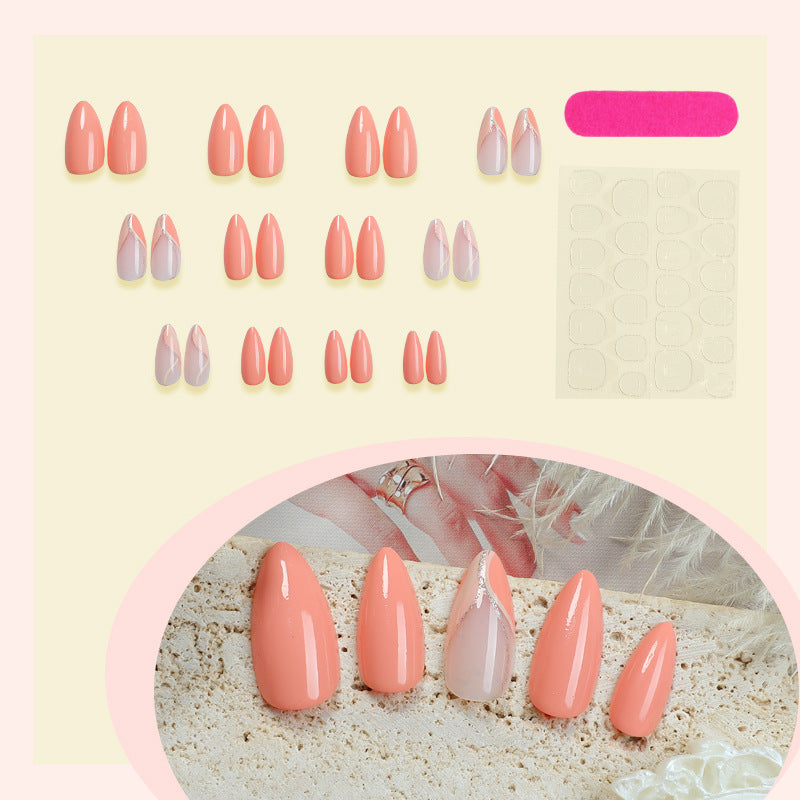 Glossy Press-On Nail Set with Artistic Marble Accents Acalora