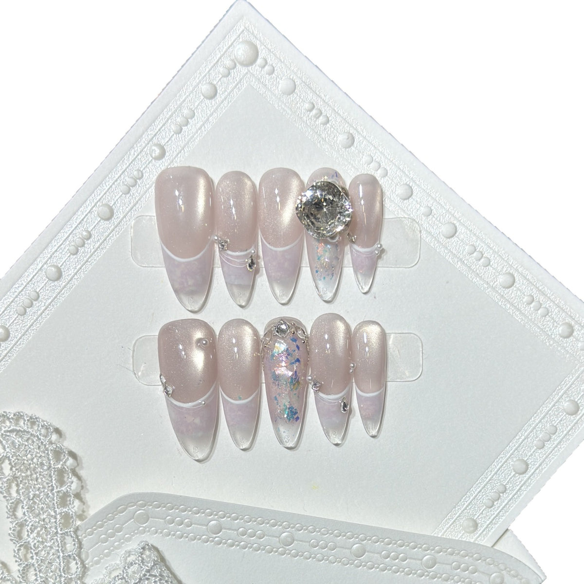 Glamorous Stiletto Press-On Nail Set with Crystal Embellishments Acalora