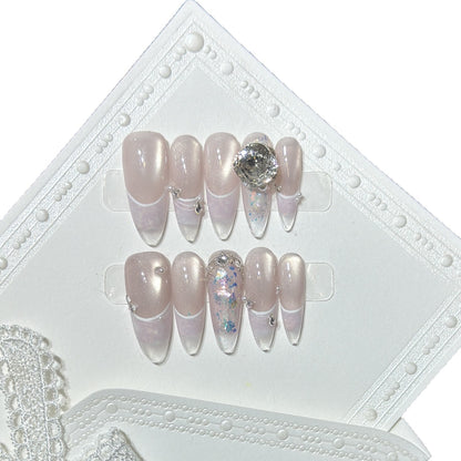 Glamorous Stiletto Press-On Nail Set with Crystal Embellishments Acalora